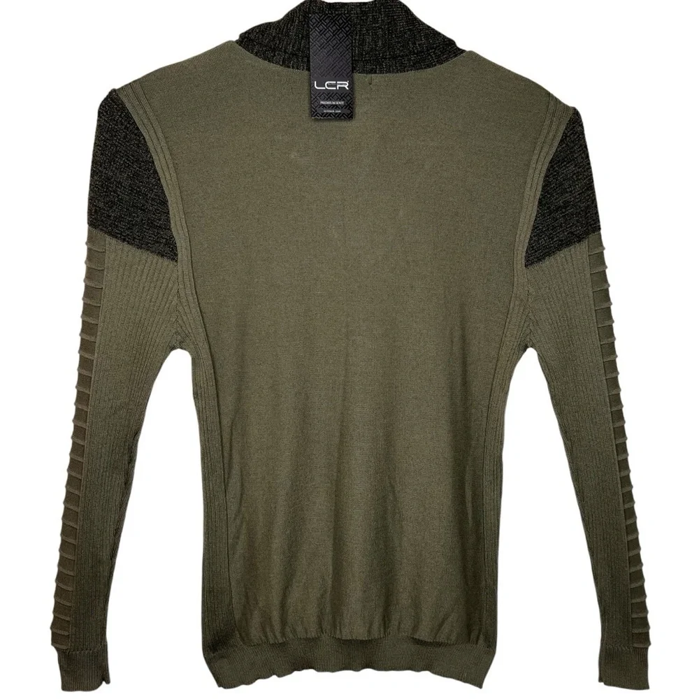 LCR Black Edition Olive Green Shawl Collar Hardware Detail Sweater Size XL NWT
